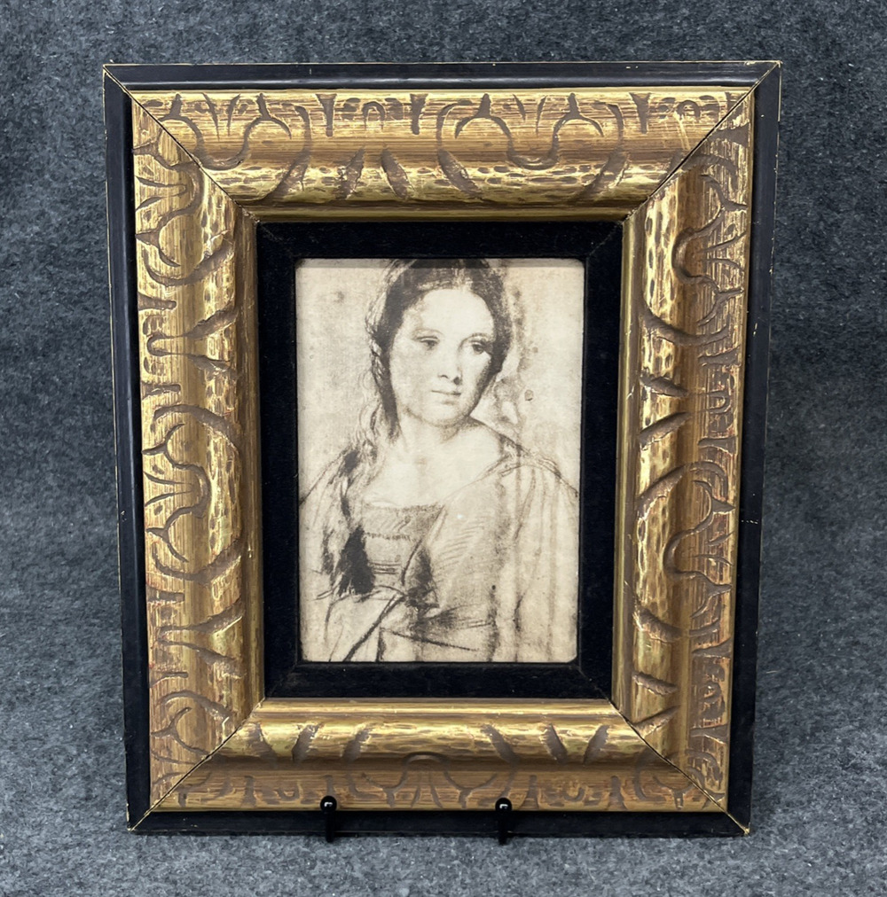 VTG Windsor Art Products Titian Framed Print Wood Ornate Gold Black Velvet Trim